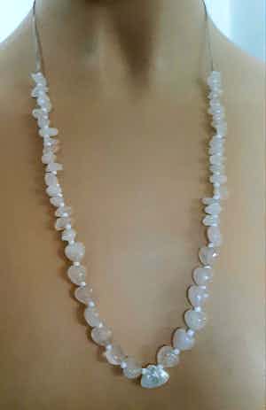 Collier Rozenkwarts, zilver 925, parelmoer verkocht voor € 1!