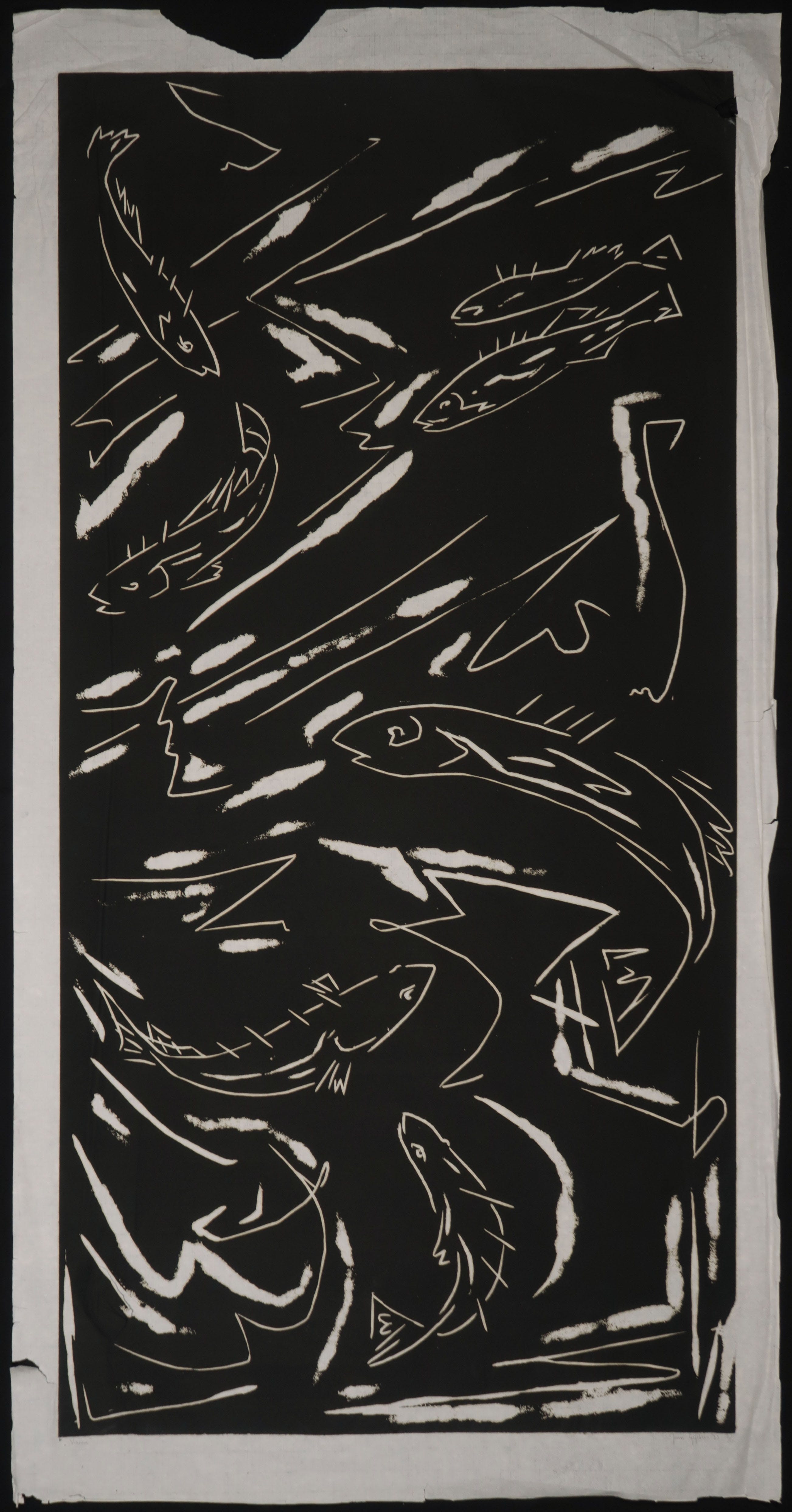 Joan Gijsbers - Lino op Japans papier, Vissen (Groot) kopen? Bied vanaf 1!