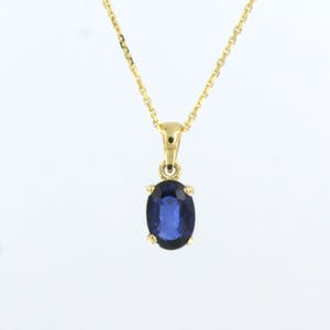 14k geel gouden collier met hanger bezet met saffier 0,70 ct - 45 cm lang kopen? Bied vanaf 150!