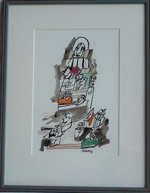 Niet of onleesbaar gesigneerd - Aquarel , “Wedding Day Blues“ – gesigneerd & ingelijst - 1993 kopen? Bied vanaf 1!