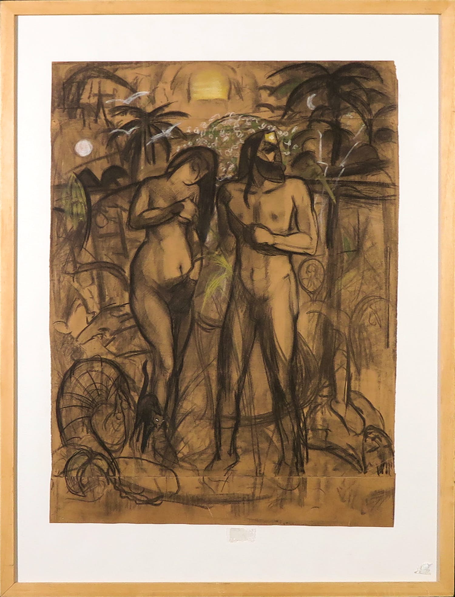 Arjen Galema - Houtskooltekening, Adam en Eva - Ingelijst verkocht voor € 100!