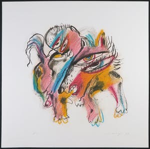 Henk Vierveijzer - Met pastelkrijt bewerkte litho, Z.T. Fantasiewezens kopen? Bied vanaf 1!