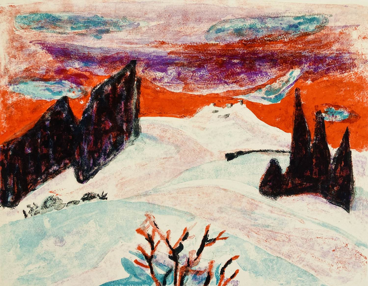 Willy Suter - Litho, “Sneeuwlandschap” – uit 1960 kopen? Bied vanaf 20!