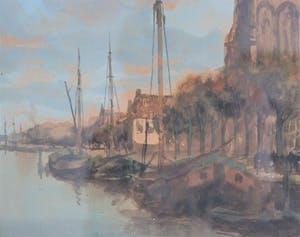 Adriaan Terhell - Zicht op de haven te Dordrecht kopen? Bied vanaf 150!