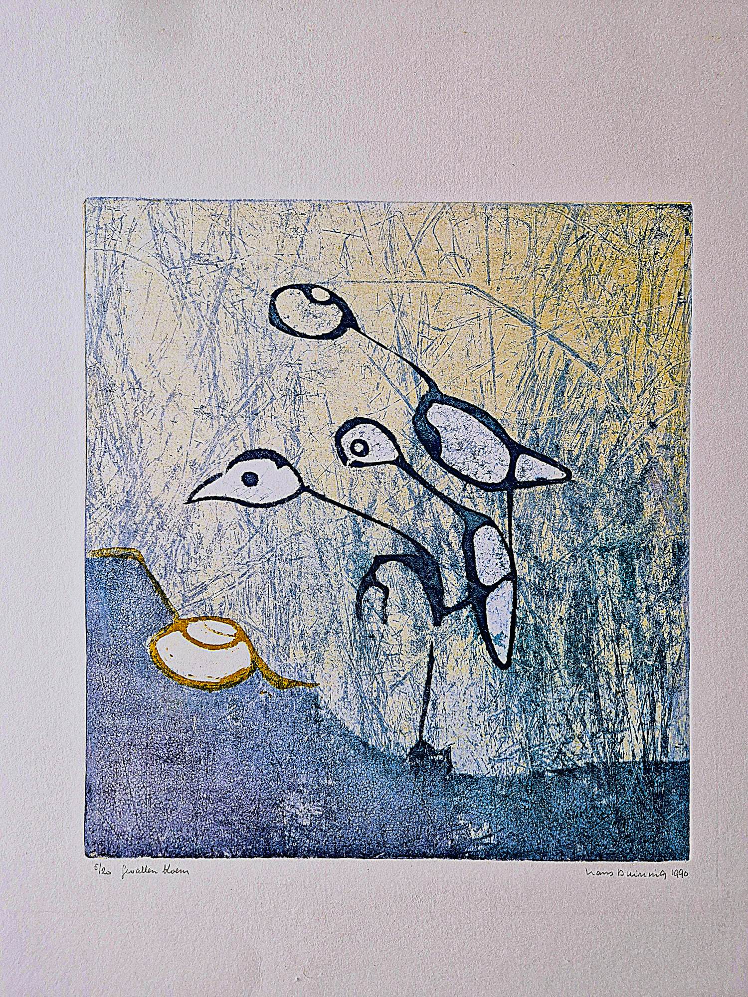 Hans Buining - in zeer kleine oplage (20) gemaakte Ets & Aquatint "gevallen bloem" gesigneerd kopen? Bied vanaf 32!