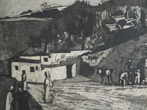 Ber Mengels - Ingelijste ets, Mediterraan mijnlandschap - 1963 kopen? Bied vanaf 35!