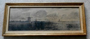 Willem Maris - ingelijste: zwartkrijttekening: koeien in landschap kopen? Bied vanaf 1495!