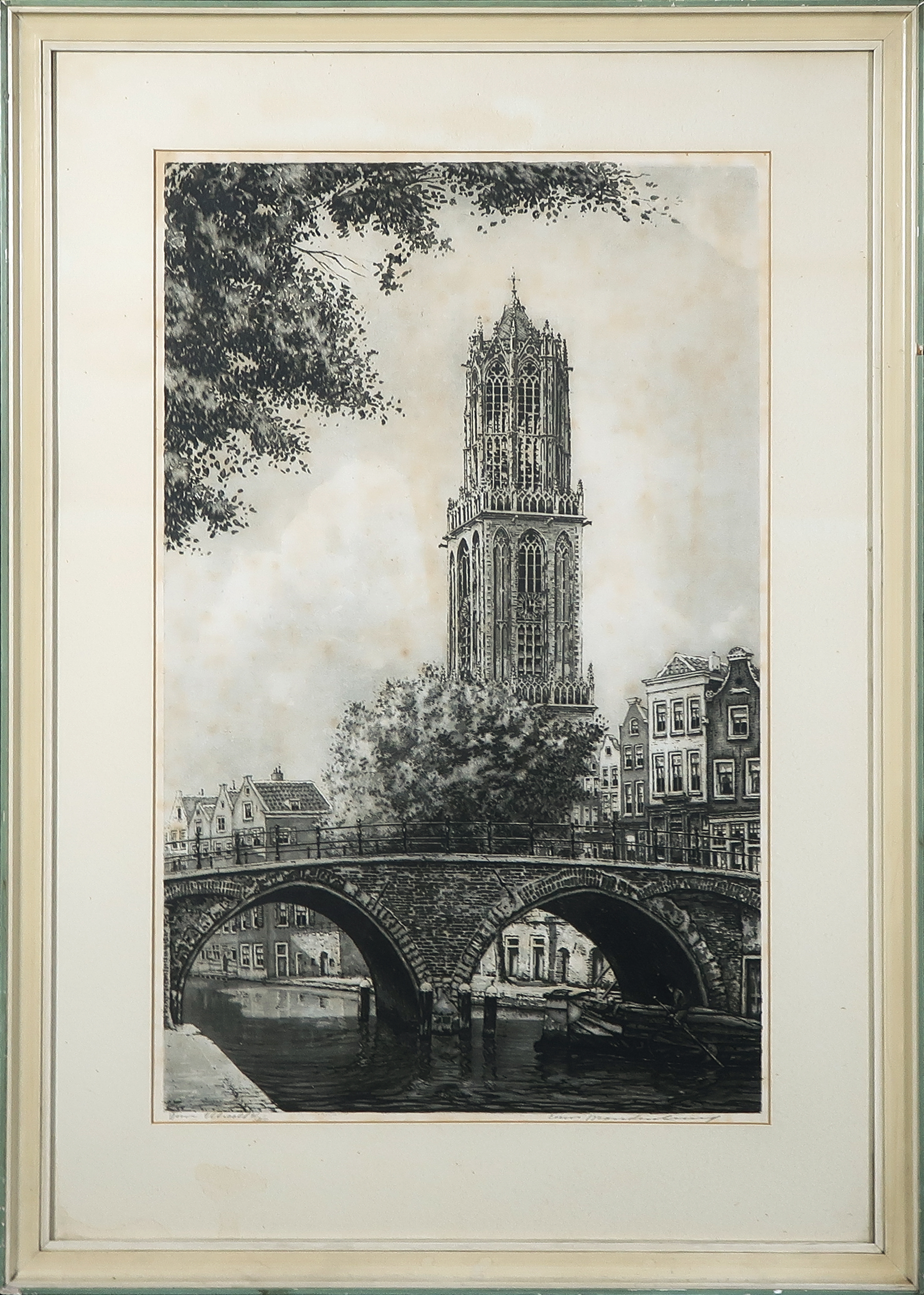 Cornelis Brandenburg - Ets, Dom Utrecht - Ingelijst kopen? Bied vanaf 1!