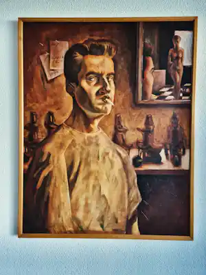 Rogier Willems - Groot realistisch olieverf "zelfportret met sigaret" -1994 - gesigneerd verkocht voor € 35!