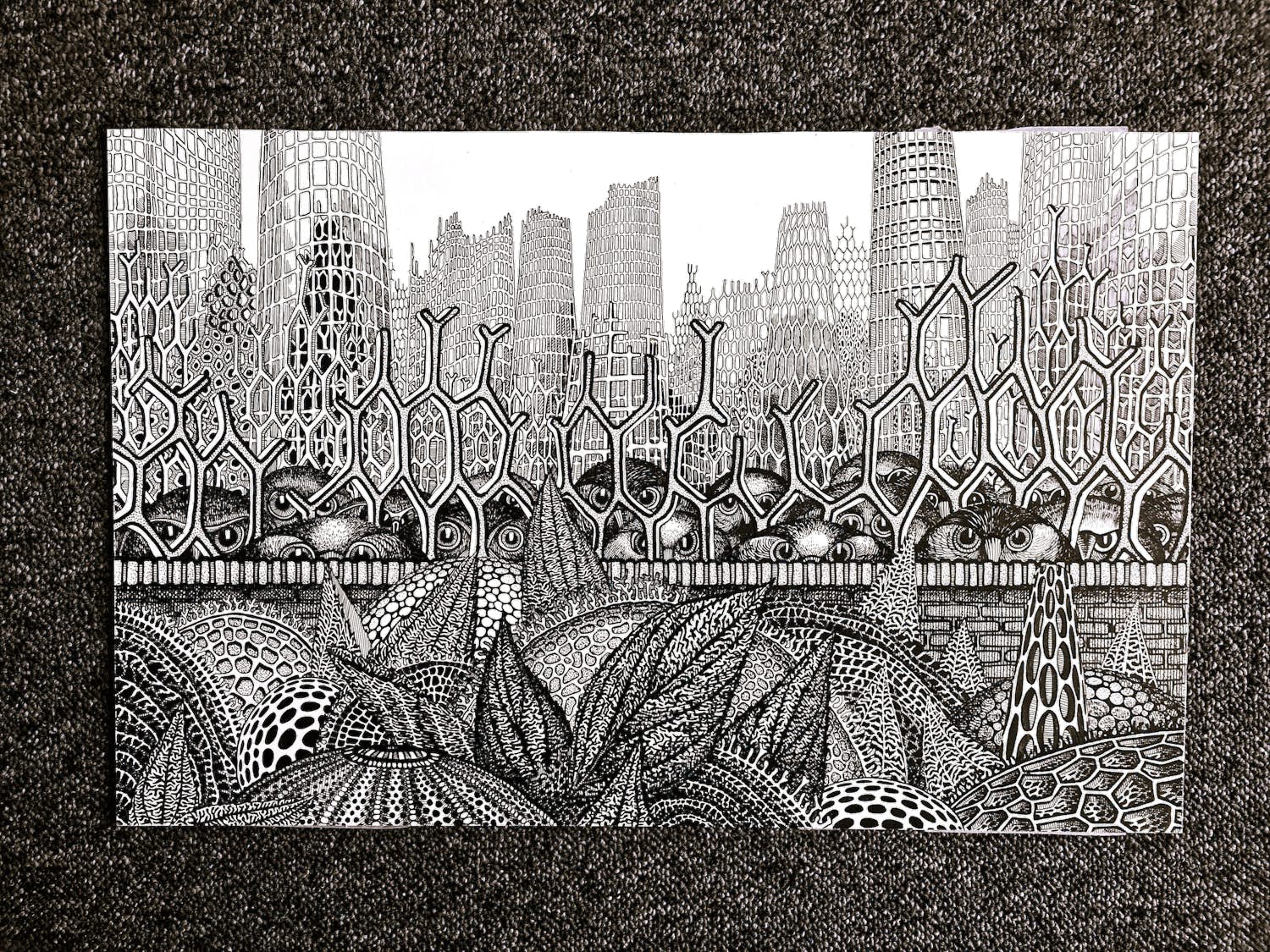 Jan Bernard Meinen - Grote & gedetailleerde Inkt-tekening "Vogels in dozen" - 1974 - gesigneer kopen? Bied vanaf 29!