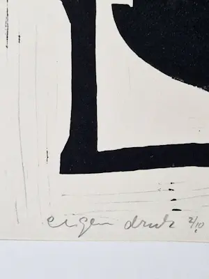 Jelle Otter - Groninger kunstenaar en graficus - linosnede "gevangen" - eigen druk - oplage 10 kopen? Bied vanaf 38!