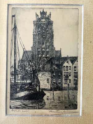 Marius Johannes Janssen - Dordrecht - Ets, Ingelijst verkocht voor € 45!