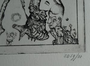Ab Steenvoorden - Ets , Mystifikaties – Surrealistische voorstelling, 1972 - 28½ x 22 cm kopen? Bied vanaf 1!
