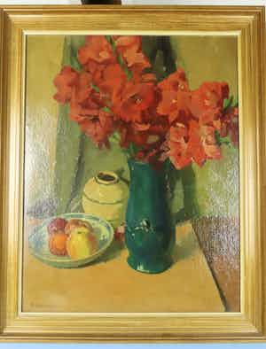 Hendrik Jan Wesseling - (1881-1950) Stilleven met amaryllisen en fruit verkocht voor € 150!
