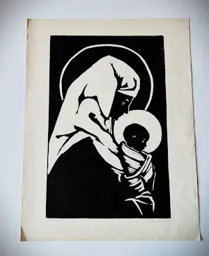 Paul van Eeden - Mooie monochrome jaren 50 Lithografie "Madonna" potloodgesigneerd kopen? Bied vanaf 35!