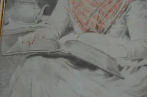 Lambertus Johannes Hansen - Vrouw leest boek. Tekening potlood / krijt kopen? Bied vanaf 35!