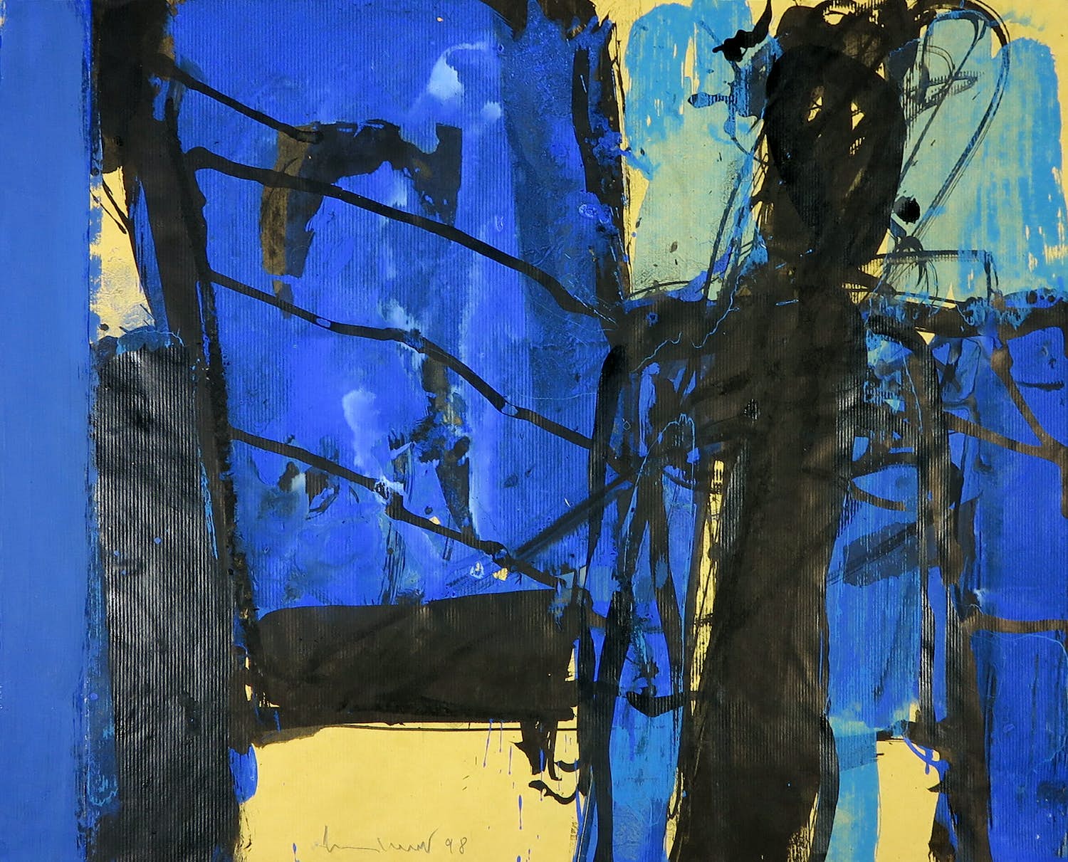 Henning Kürschner - Acryl op papier, Blauraum-Tentakelfigur verkocht voor € 100!