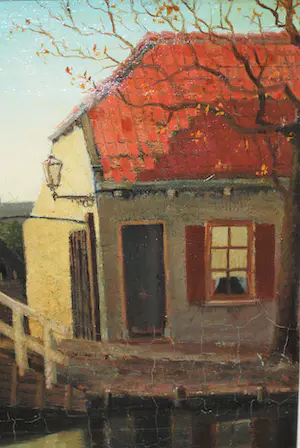 George Frederik Teyssen - Dorpsgezicht - olieverfschilderij kopen? Bied vanaf 1!