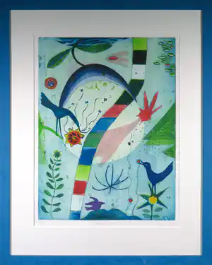 Elfriede Otto - Ets/Aquatint, Blauer Vogel - Ingelijst (Groot) verkocht voor € 35!