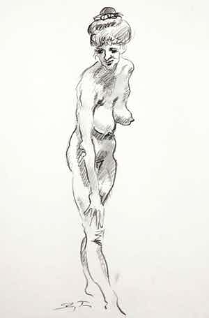 Jan Sluijters (jr.) - Tekening, Staand naakt verkocht voor € 50!