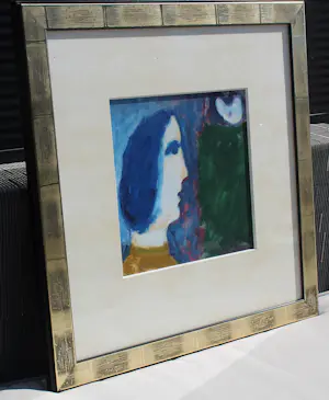 Eugène Brands - Ingelijste olieverf op papier: meisje met palet- 1957 (nette lijst!) kopen? Bied vanaf 1995!
