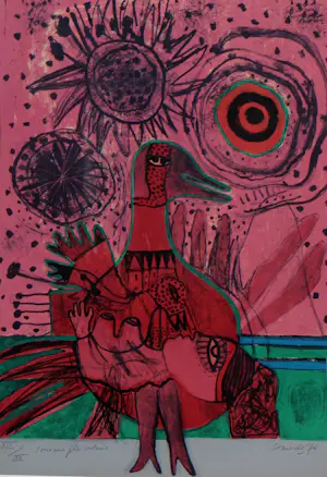 AcheterCorneille - ingelijste litho pour une fete solaire / 1976? Enchérissez de 399!