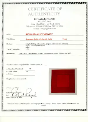 Richard Anuszkiewicz - Summer Suite (Red with Gold) 72/95, 1979 kopen? Bied vanaf 1200!