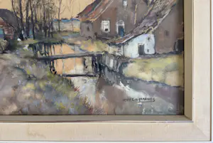 Herman Paradies - Landschap met boerderij, boer en schapen. kopen? Bied vanaf 550!