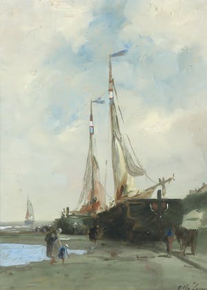 Adriaan Terhell - Gouache, Botters op het strand kopen? Bied vanaf 35!