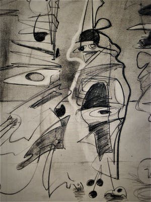 Arie van Selm - 1985 Galerie d’Eendt Amsterdam - Grote Abstract Figuratieve Tekening - gesigd. kopen? Bied vanaf 10!