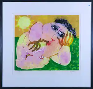Juan Garcia Ripolles - Zeefdruk, Mujer con mariposa - Ingelijst vendu pour 110€ !