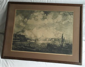 Aart Bijl - Ets uit 1923 , “Maas voor Rotterdam” – GROOT - ingelijst kopen? Bied vanaf 1!