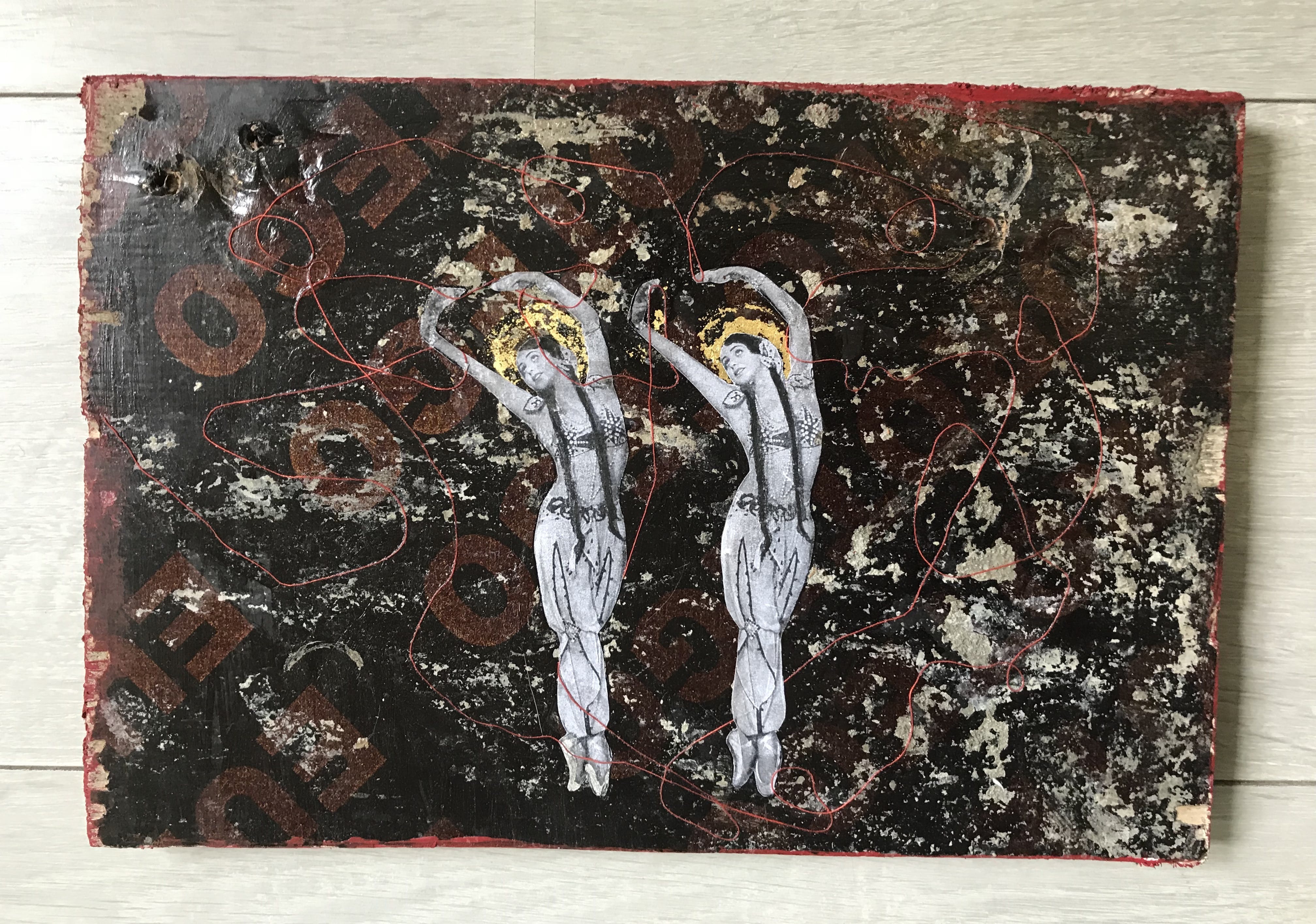 Shila Oringer - " Burlesque" - Mixed Art/Collage op hout verkocht voor € 80!