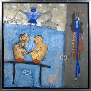 Liesbeth Rahder - Gemengde techniek op papier op board, Zonder titel - Ingelijst verkocht voor € 250!