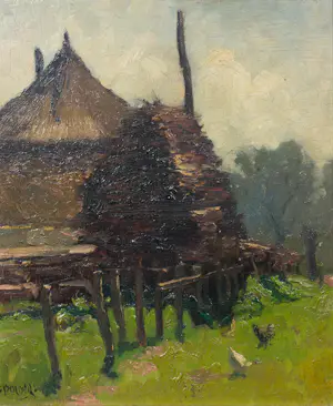 Gerrit Polder - Olieverf op board, Hooistapel - Ingelijst kopen? Bied vanaf 50!