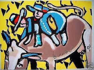 Herman Brood - Kleurenzeefdruk BULLS RIDE Handgesigneerd---GROOT!!! verkocht voor € 475!