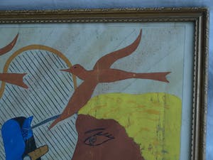 Niet of onleesbaar gesigneerd - Ingelijste gouache , Man, harp, film en 2 vogels – ingelijst - oud kopen? Bied vanaf 1!