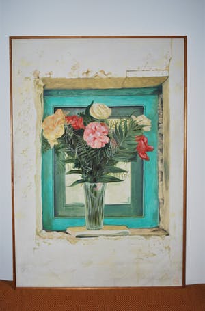 De Kunstfabriek - Rozen in het raam - groot olieverfschilderij (110x75) kopen? Bied vanaf 1!