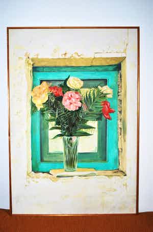 De Kunstfabriek - Rozen in het raam - groot olieverfschilderij (110x75) verkocht voor € 1!