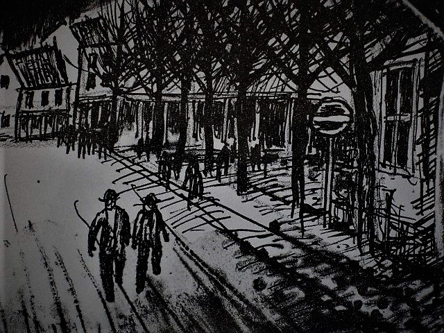 Charles Eyck - gesigneerde Houtsnede "Limburg dorpsstraat met personen bij avond" 1977 kopen? Bied vanaf 1!