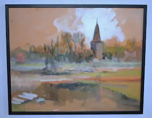 Theo Swagemakers - dorpsgezicht met kerk kopen? Bied vanaf 120!