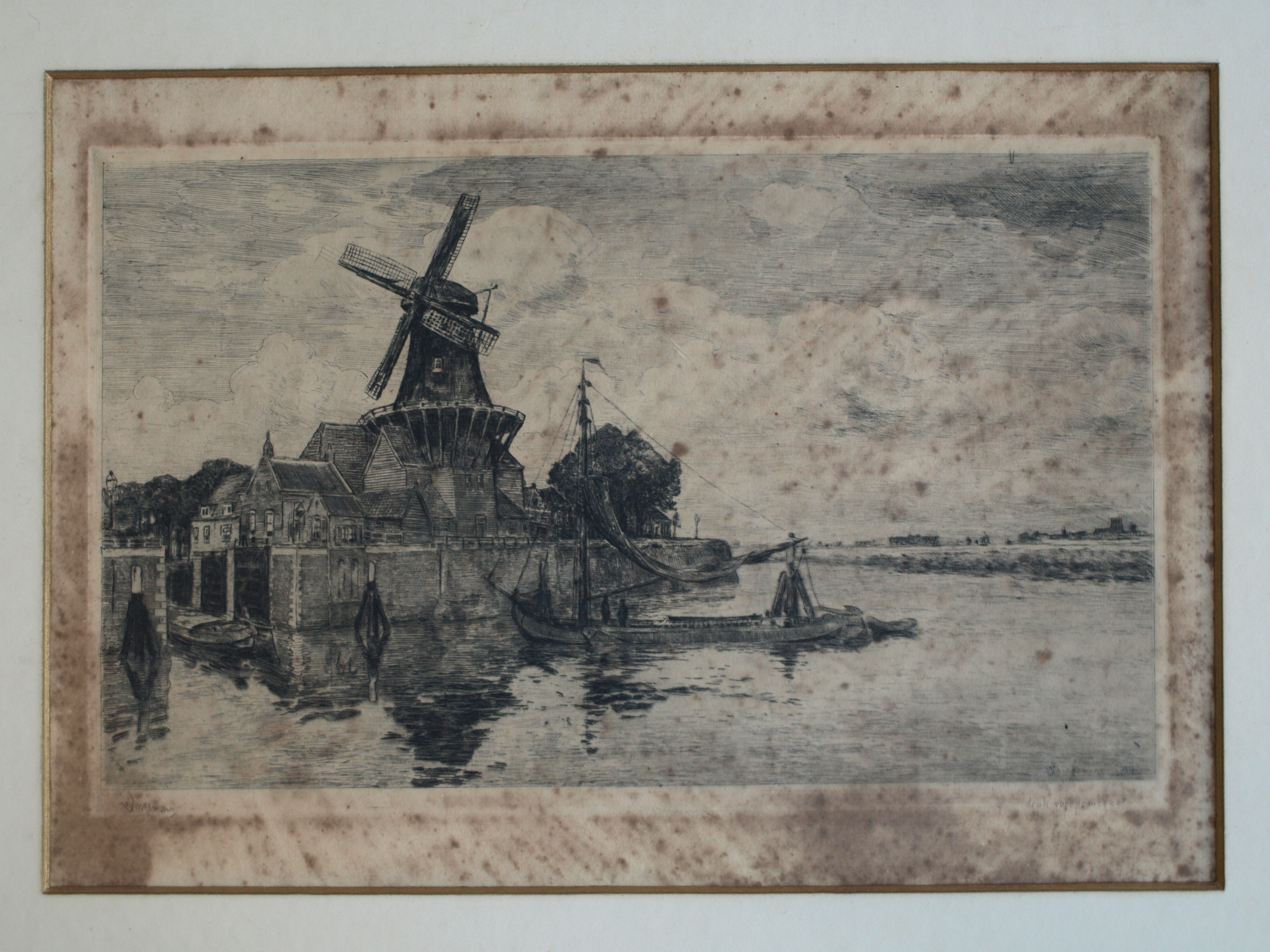 Waalko Jans Dingemans (sr.) - Ets, Molen aan het water – gesigneerd & ingelijst - 1917 kopen? Bied vanaf 1!