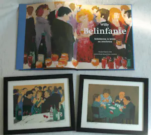 Willy Belinfante - 2 Ingelijste kleurenetsen , “Party” en “Bridge” , + een gesigneerd boek kopen? Bied vanaf 100!