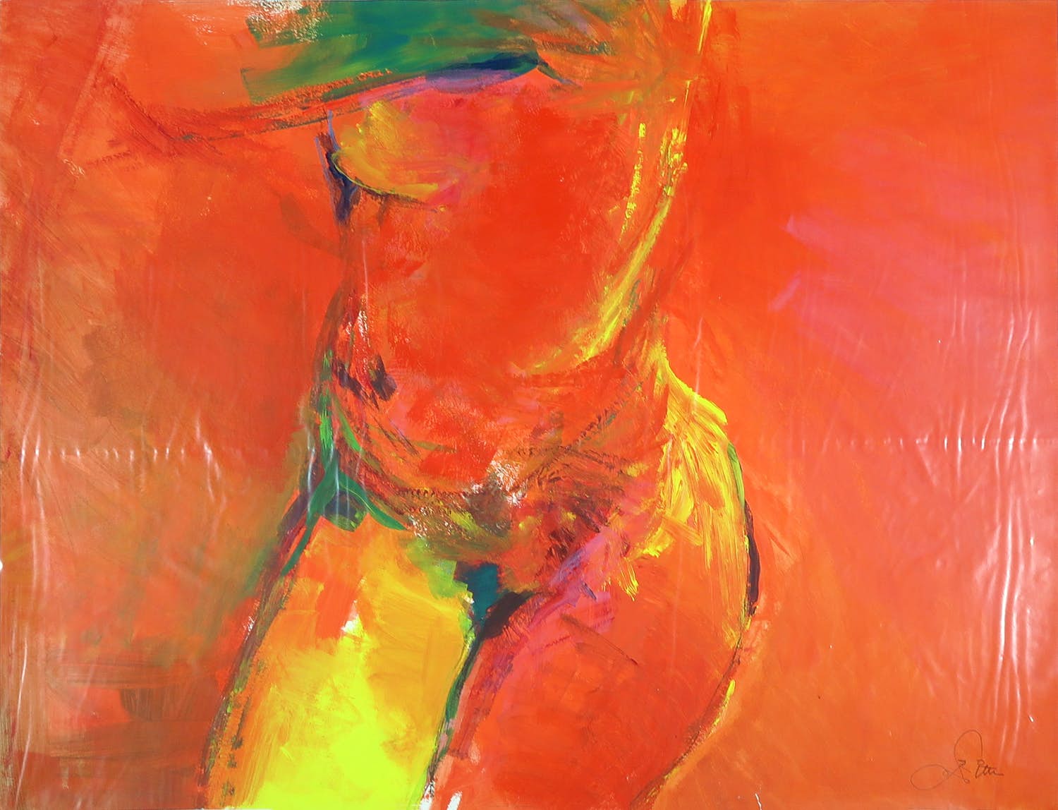 Franscz Witte - Gemengde techniek op papier, Naakt in oranjetinten kopen? Bied vanaf 1!