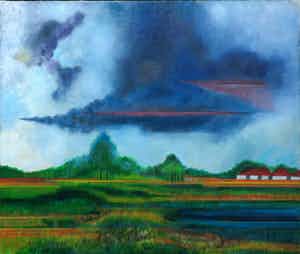 Bert Grotjohann - Olieverf op doek, Landschap (Groot) verkocht voor € 100!