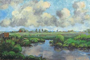 Jan Dekker - Olieverf op Hardboard, Polder Noord-Holland, Ingelijst kopen? Bied vanaf 1!
