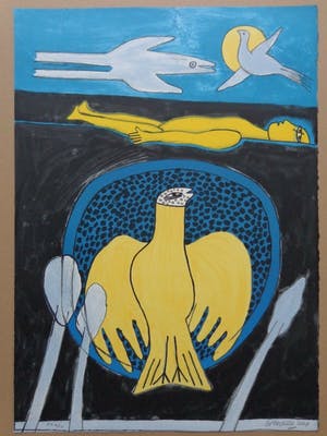 Corneille - GELE VOGEL & NAAKT / KLEURLITHO / 70x50cm / SIG / 2001 kopen? Bied vanaf 95!