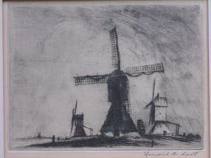 Hendrik de Laat - Hollands molenlandschap - Ets kopen? Bied vanaf 40!
