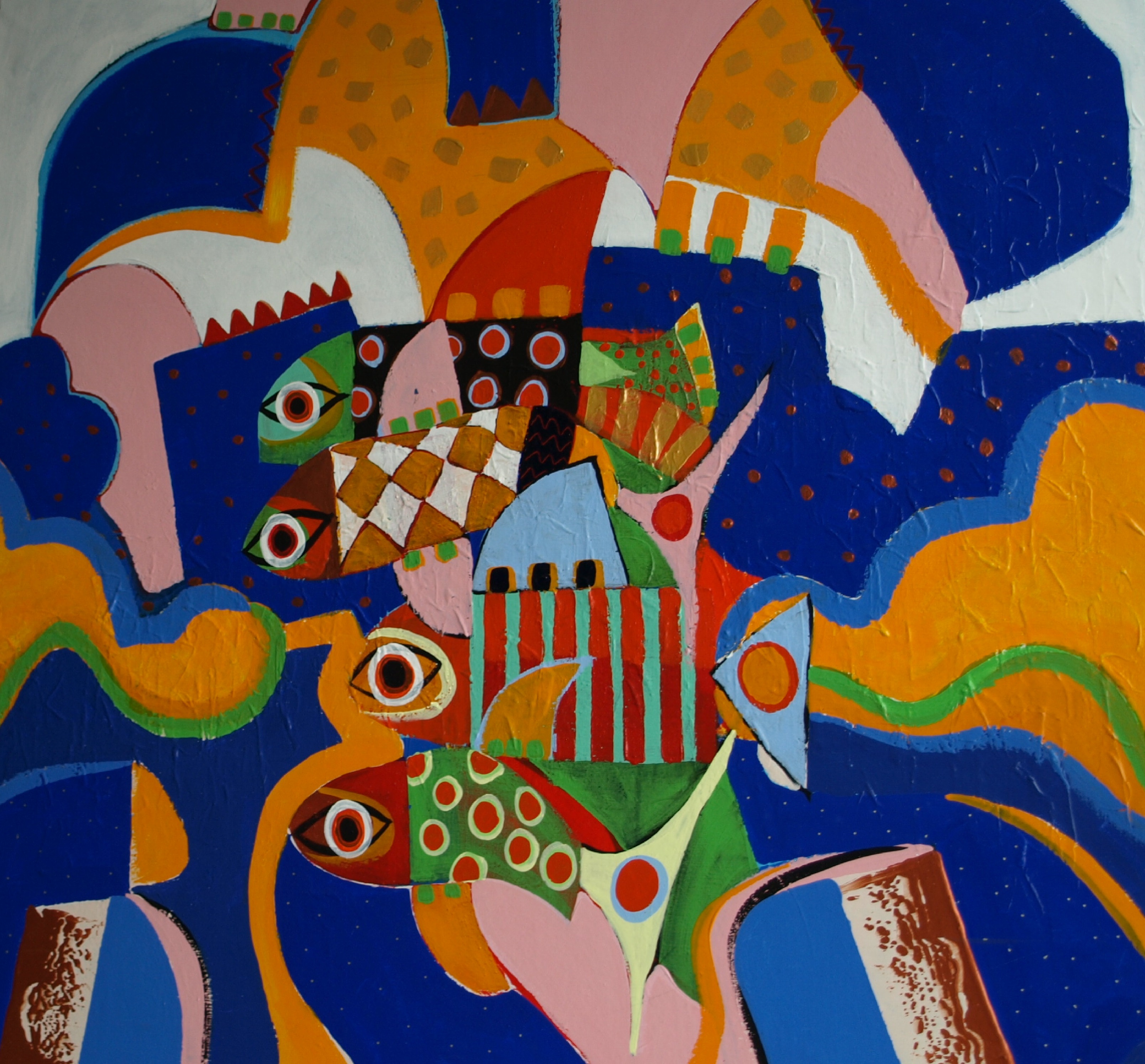 Gino Sauerbier - Acryl op doek , I Feel so good - ingelijst - GROOT - 100 x 100 cm verkocht voor € 150!