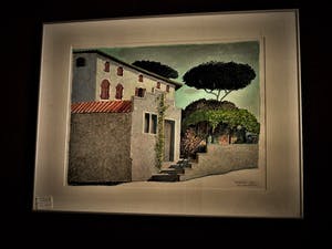 Erna van Mondfrans - Magnifiek pointillistisch Pastel "Landschap Mirepoix Frankrijk" gesigneerd - kopen? Bied vanaf 10!